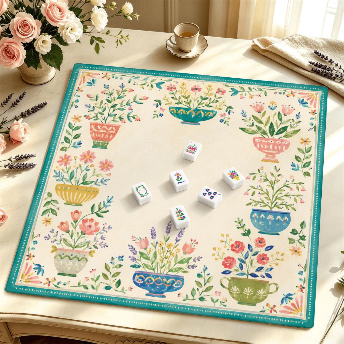 Folk Floral Premium Mahjong Mat | Made in USA