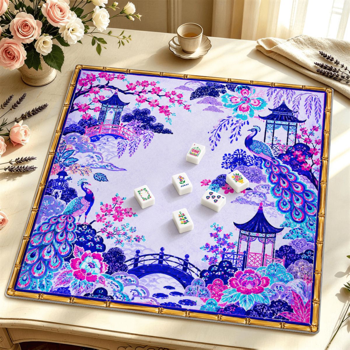 Cobalt Courtyard Premium Mahjong Mat | Made in USA