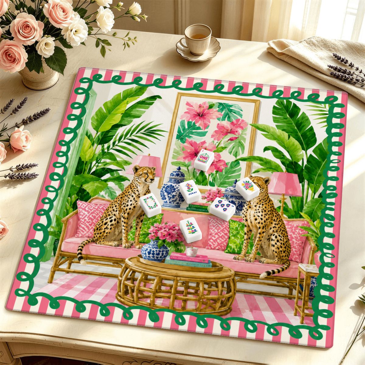 Tropical Cheetah Premium Mahjong Mat | Made in USA