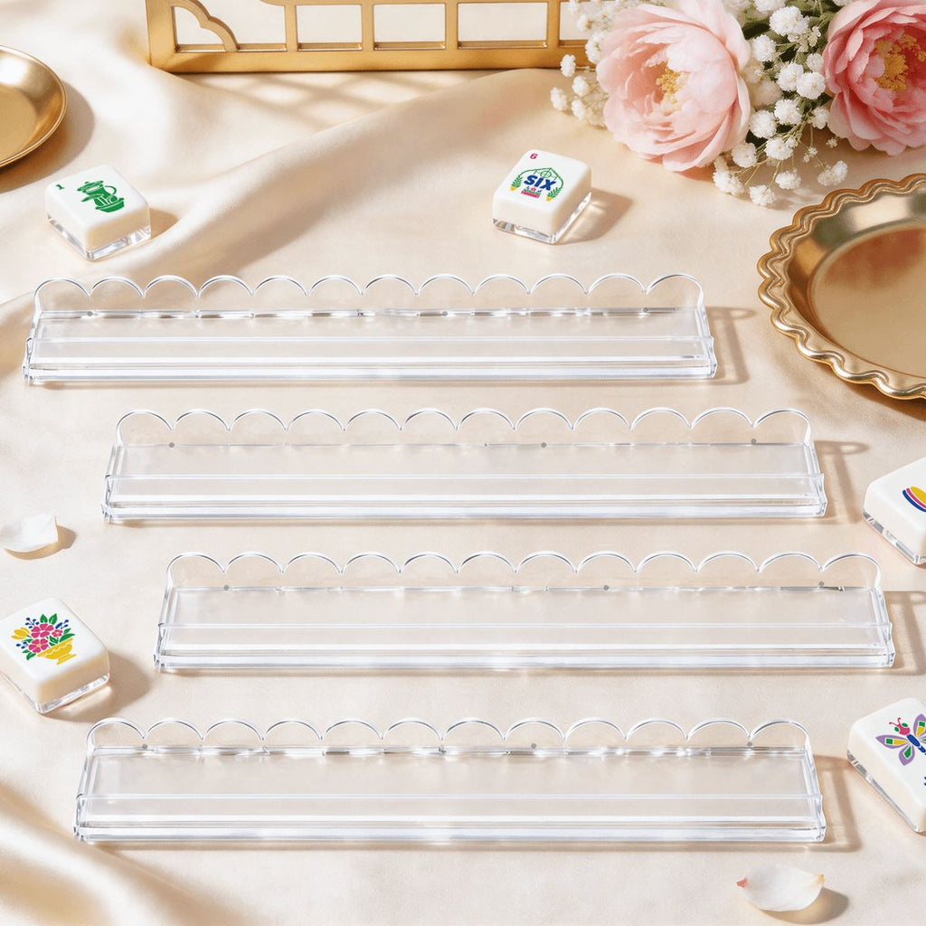 Extended Mahjong Rack Set of 4  Scalloped Magnetic Tile Pusher
