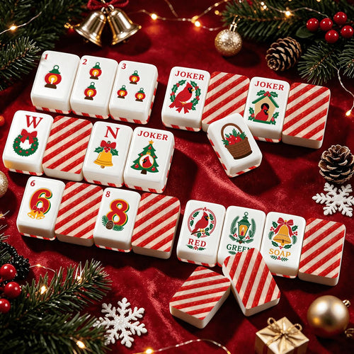 Candy Cane Christmas Cardinal American Mahjong Tiles