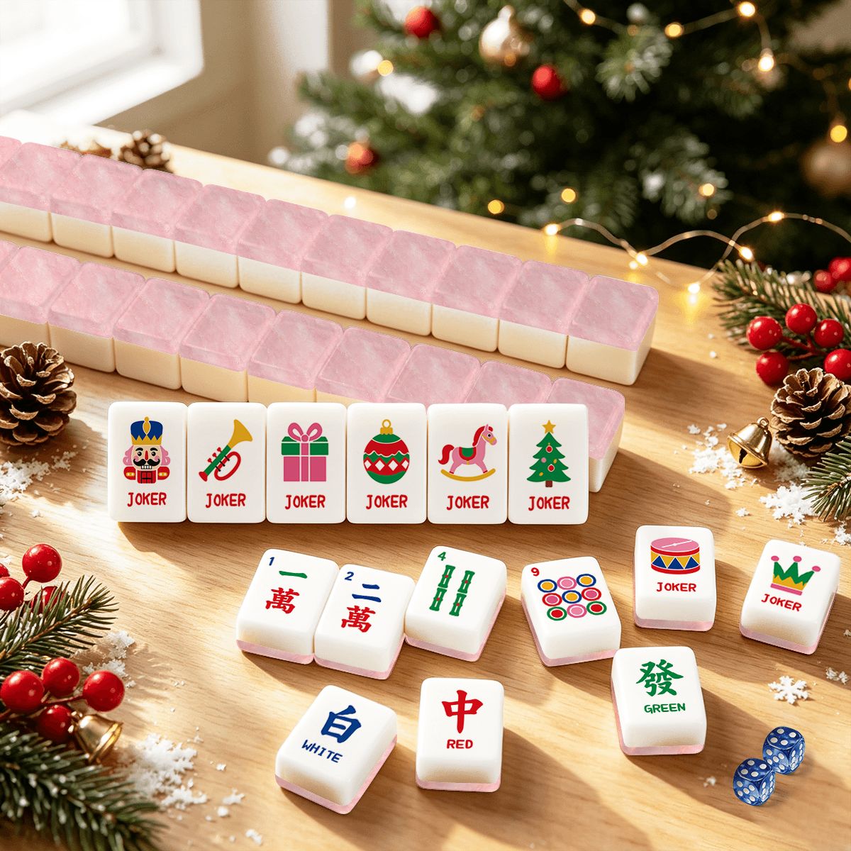Pink Playful Workshop Christmas Mahjong Tiles