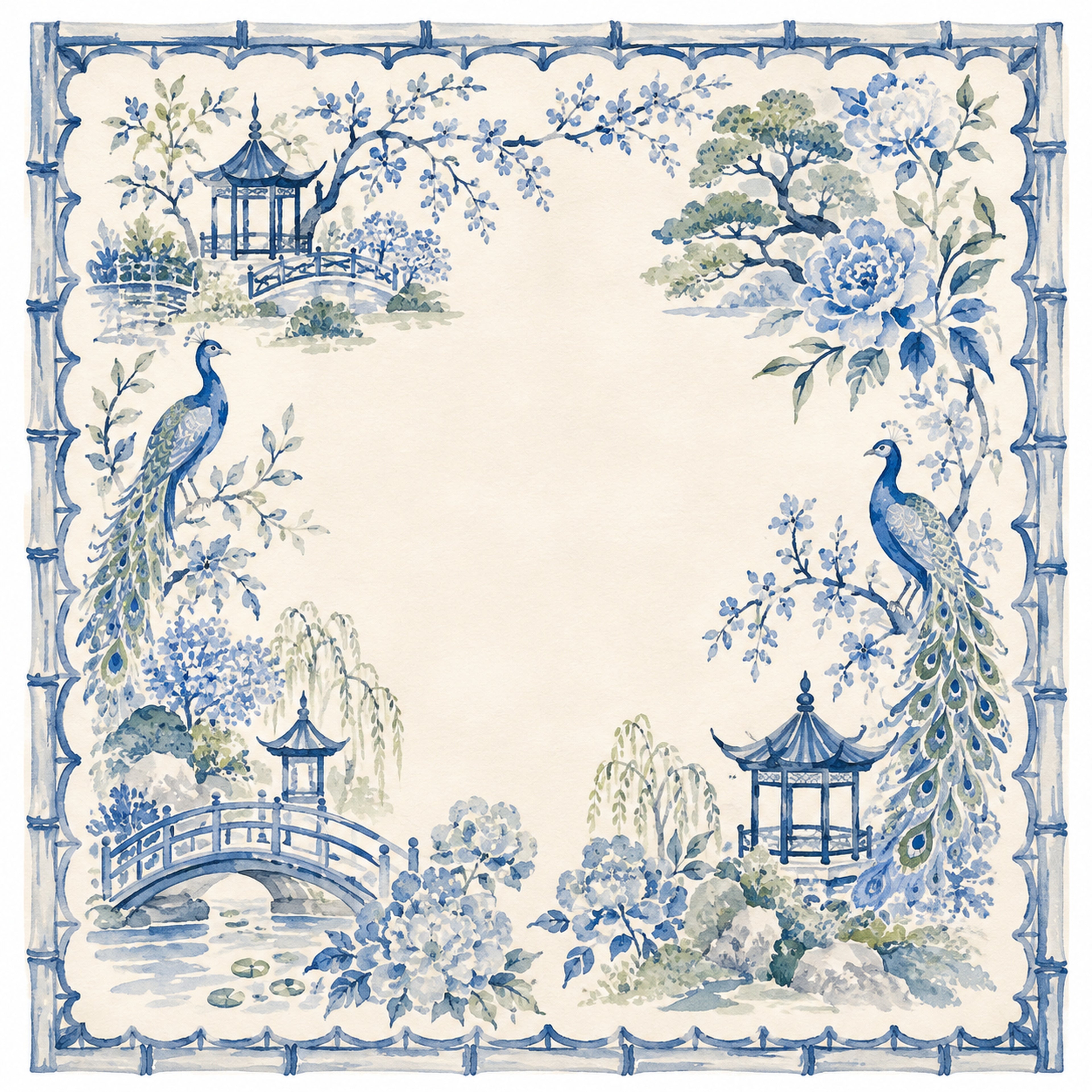 Porcelain Peacock Chinoiserie Mahjong Mat