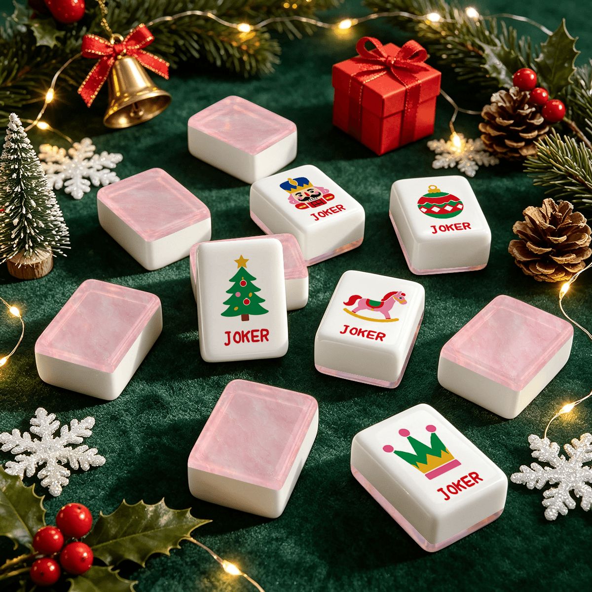 Pink Playful Workshop Christmas Mahjong Tiles