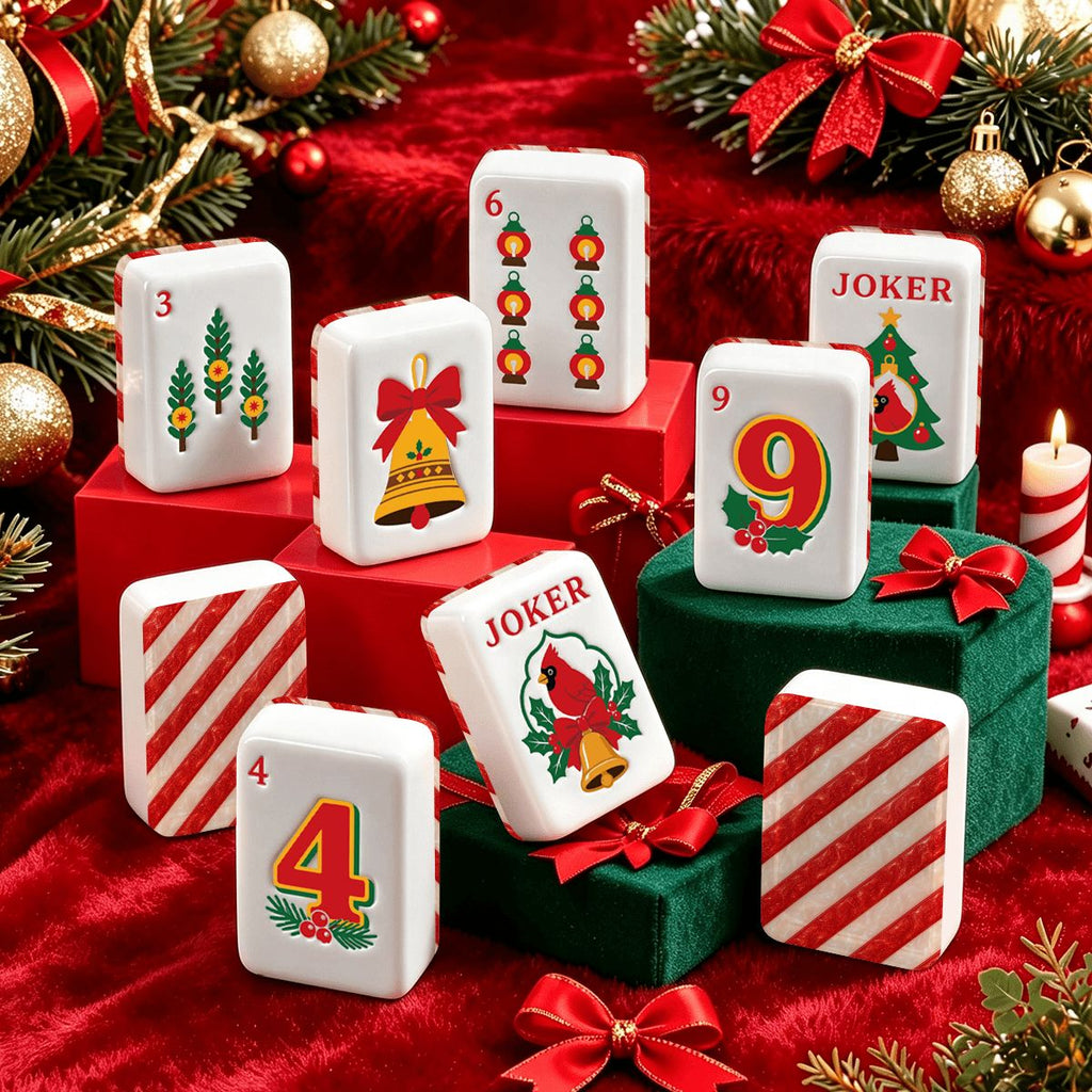 Candy Cane Christmas Cardinal American Mahjong Tiles