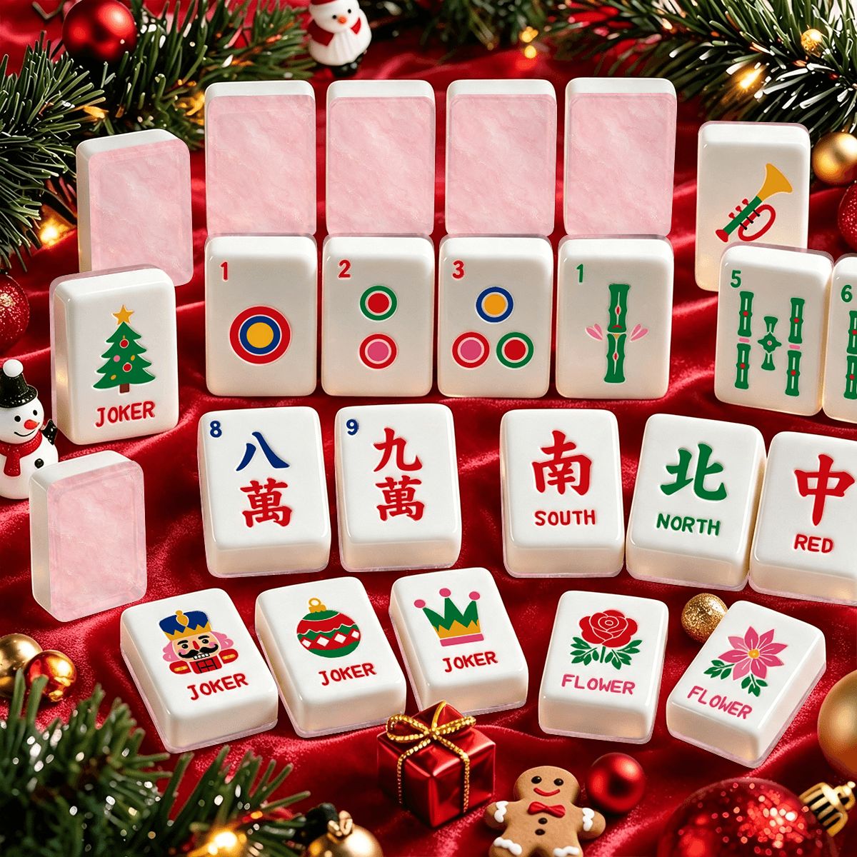 Pink Playful Workshop Christmas Mahjong Tiles