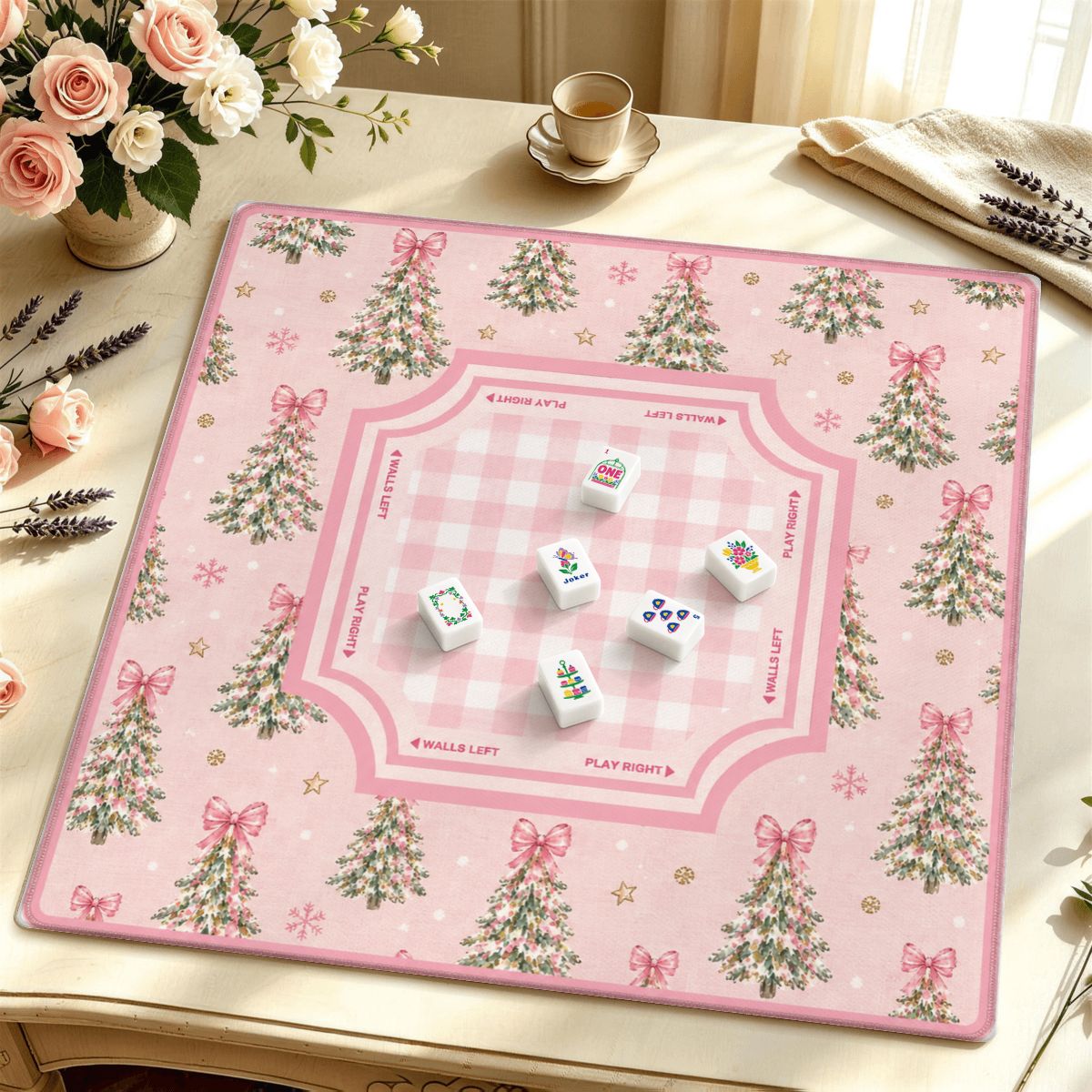 Pink Christmas Trees Premium Mahjong Mat | Made in USA