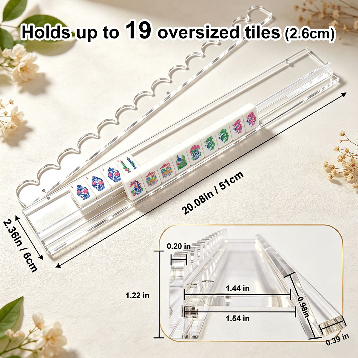 Extended Mahjong Rack Set of 4  Scalloped Magnetic Tile Pusher