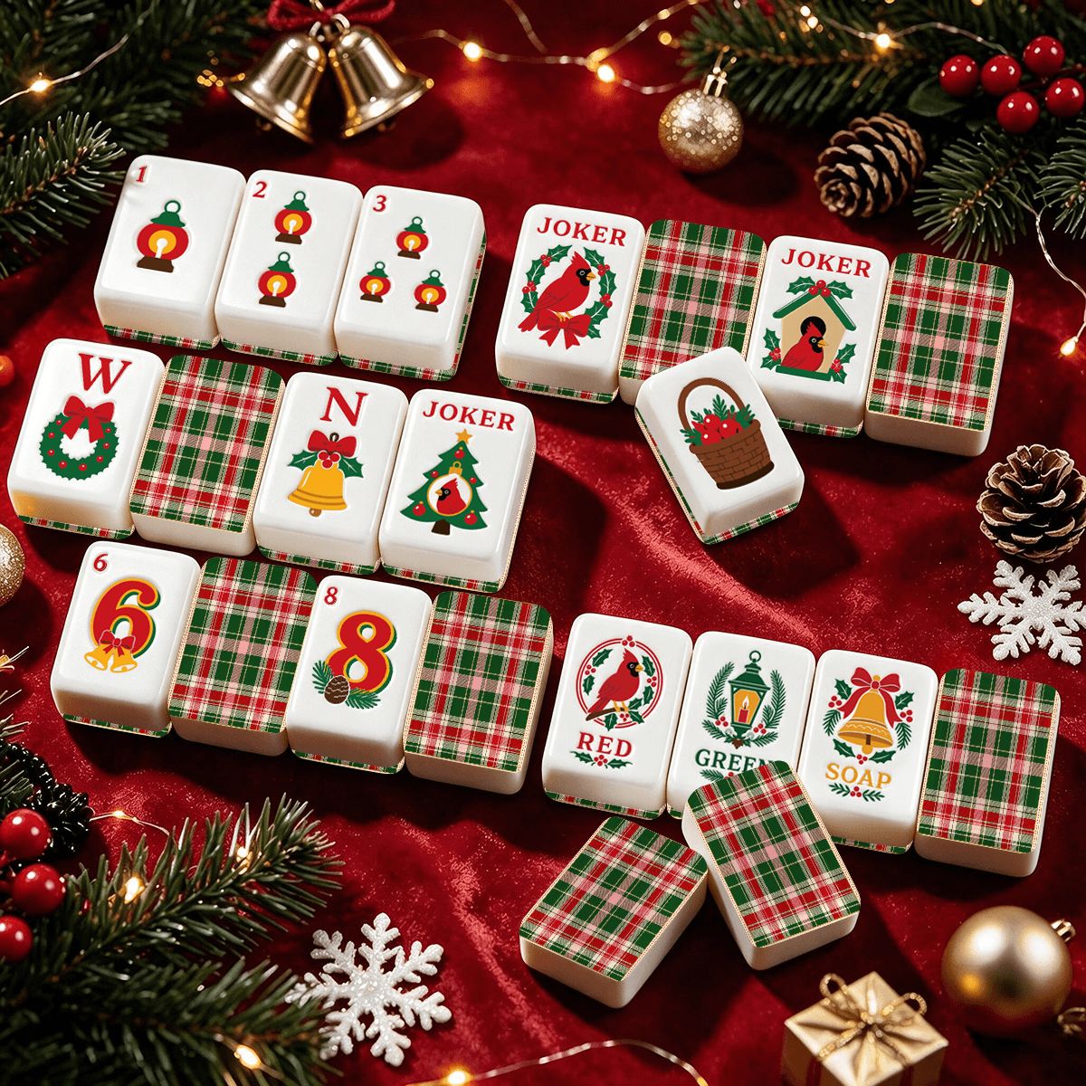 Christmas Cardinal American Mahjong Tiles Christmas