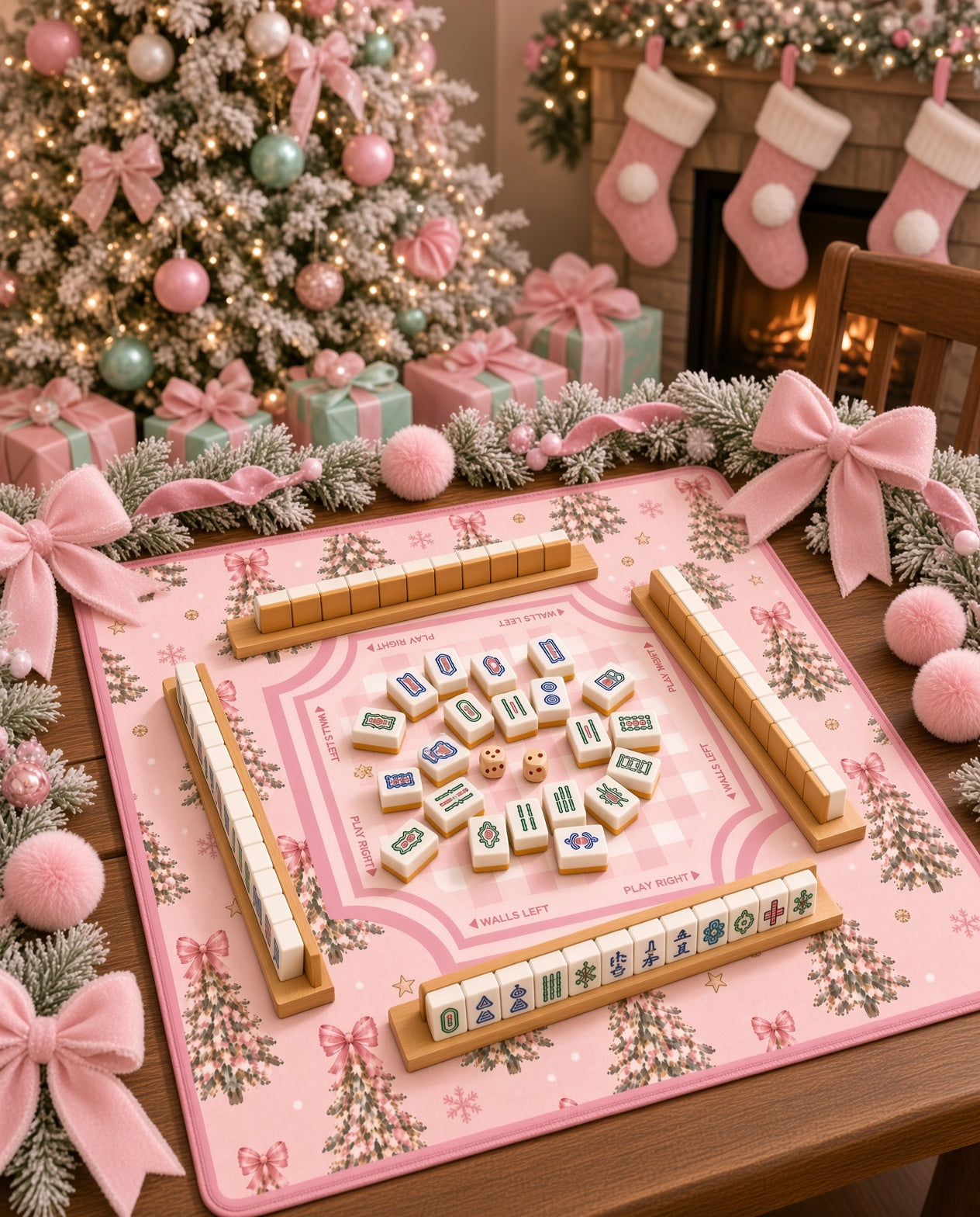 Pink Christmas Mahjong Mat